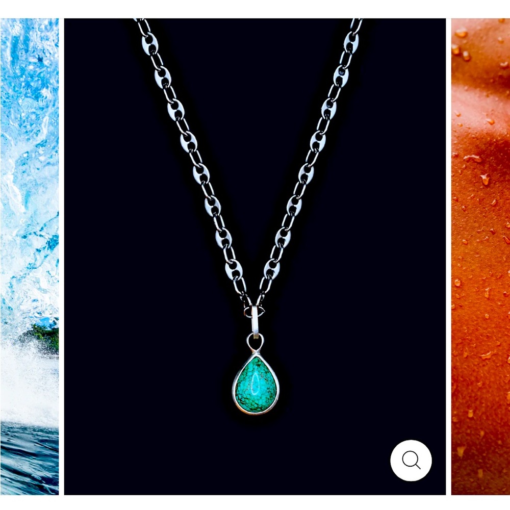 Chic Silver Necklace with Teardrop Turquoise Pendant
